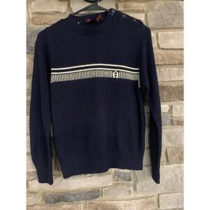 Etienne Aigner Navy Blue Vintage Knit Sweater Rare Retro Y2K Preppy Quiet Luxury